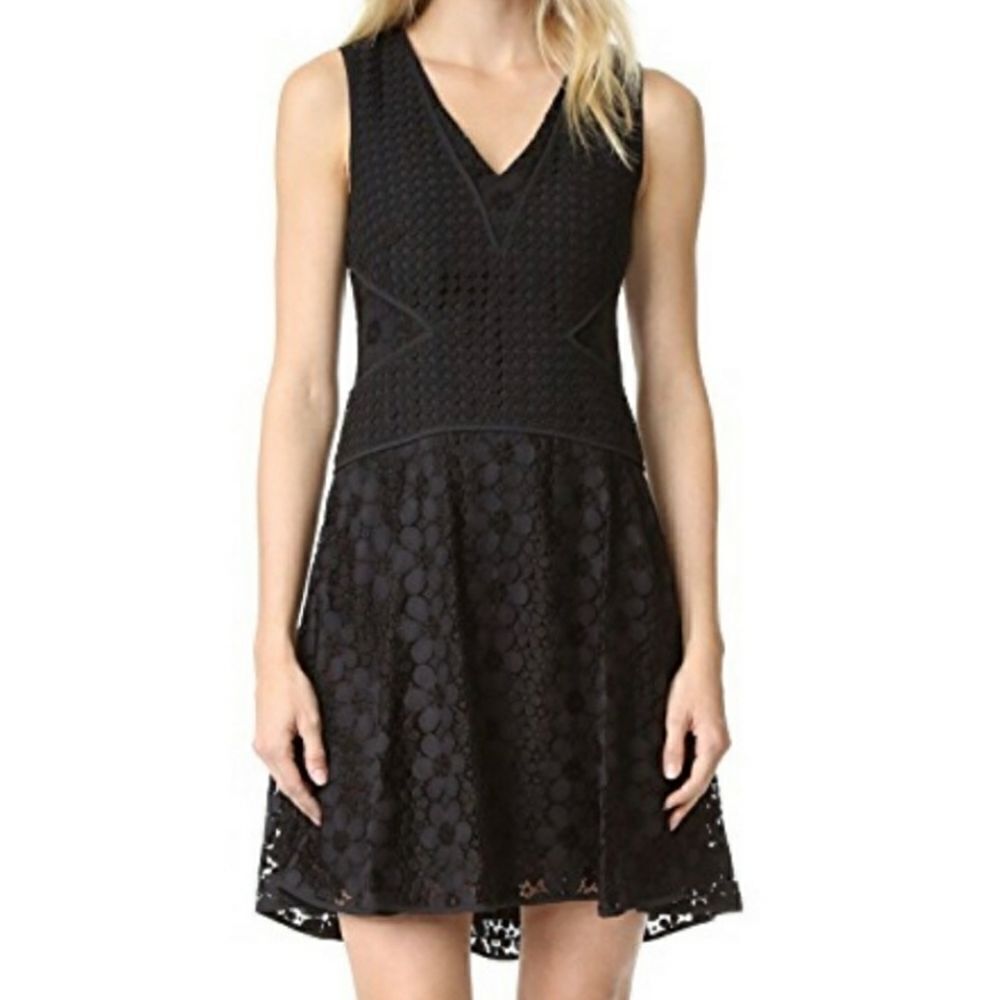 DVF Fiorenza Black Floral Lace Fit Flare Dress 10